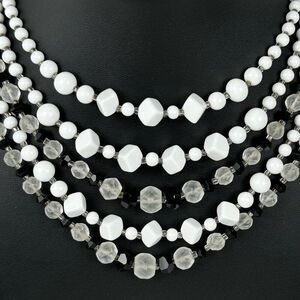 Vtg Japan Signed Five Strand Cascading Geo Multi-Color Faceted Beaded Necklace